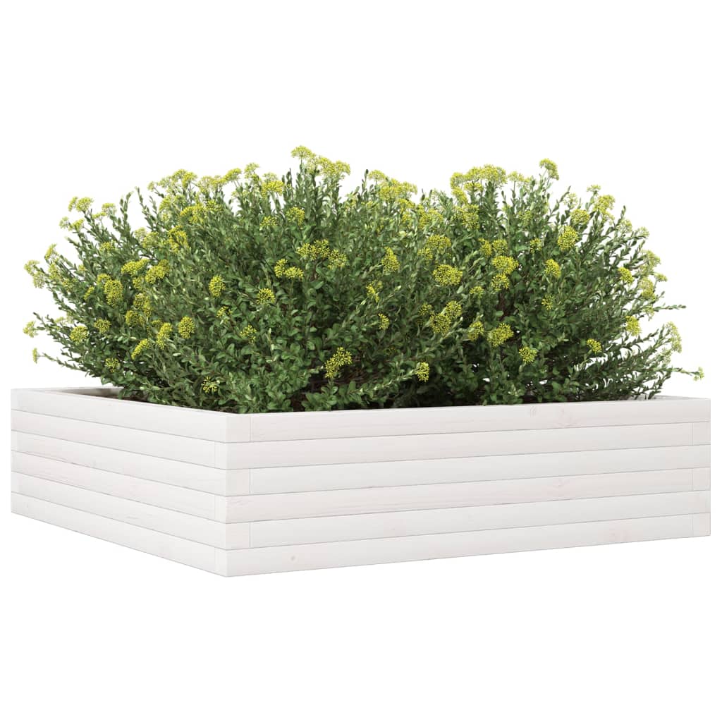 Utendørs Blomsterkasse Plantekasse Tre Hvit 90x90x23 cm heltre furu