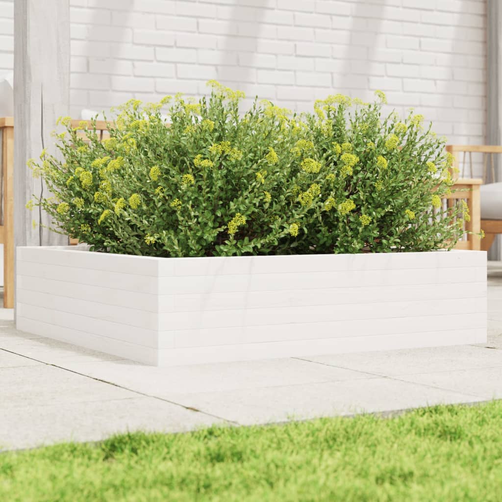 Utendørs Blomsterkasse Plantekasse Tre Hvit 90x90x23 cm heltre furu