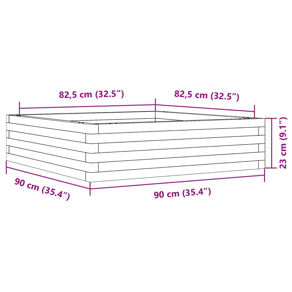 Utendørs Blomsterkasse Plantekasse Tre voksbrun 90x90x23 cm heltre furu