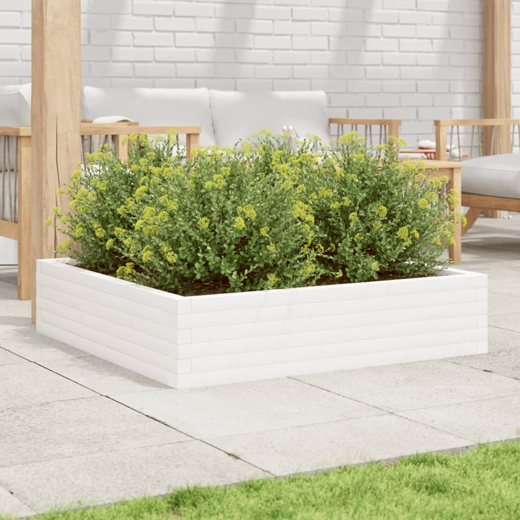 Utendørs Blomsterkasse Plantekasse Tre Hvit 100x100x23 cm heltre furu