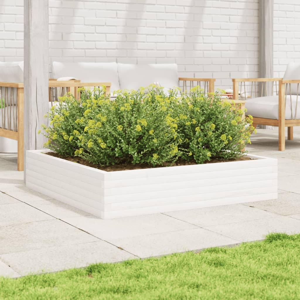 Utendørs Blomsterkasse Plantekasse Tre Hvit 110x110x23 cm heltre furu