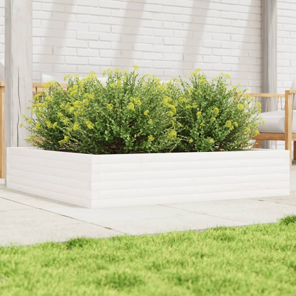 Utendørs Blomsterkasse Plantekasse Tre Hvit 110x110x23 cm heltre furu