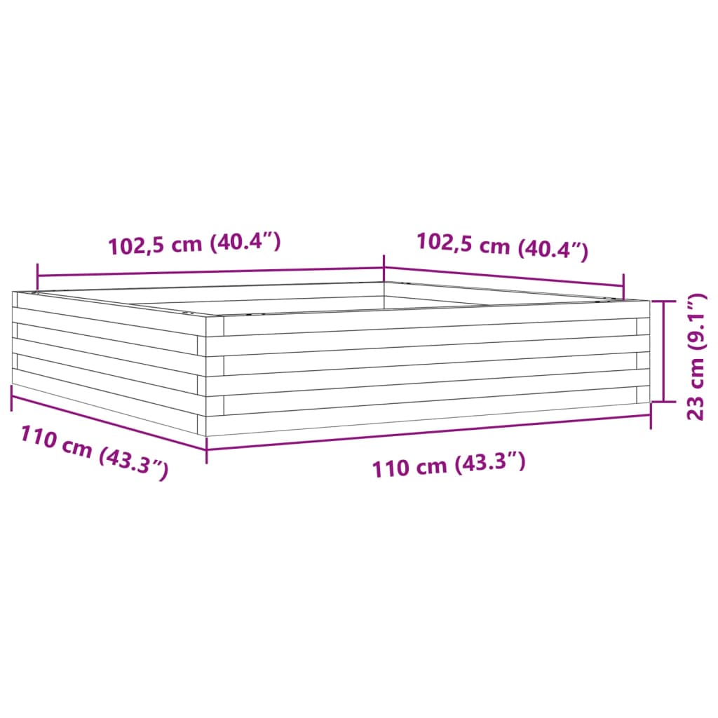Utendørs Blomsterkasse Plantekasse Tre 110x110x23 cm impregnert furu