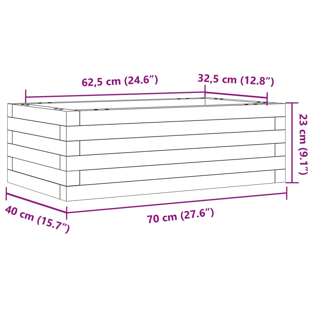 Utendørs Blomsterkasse Plantekasse Tre 70x40x23 cm heltre furu