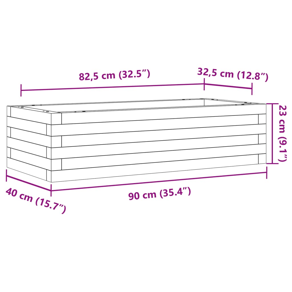 Utendørs Blomsterkasse Plantekasse Tre 90x40x23 cm heltre furu