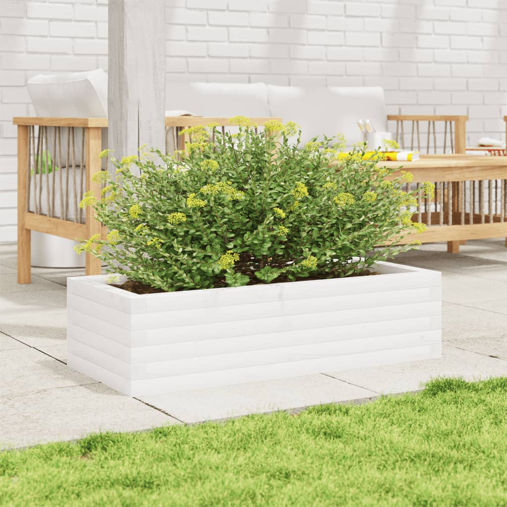Utendørs Blomsterkasse Plantekasse Tre Hvit 90x40x23 cm heltre furu