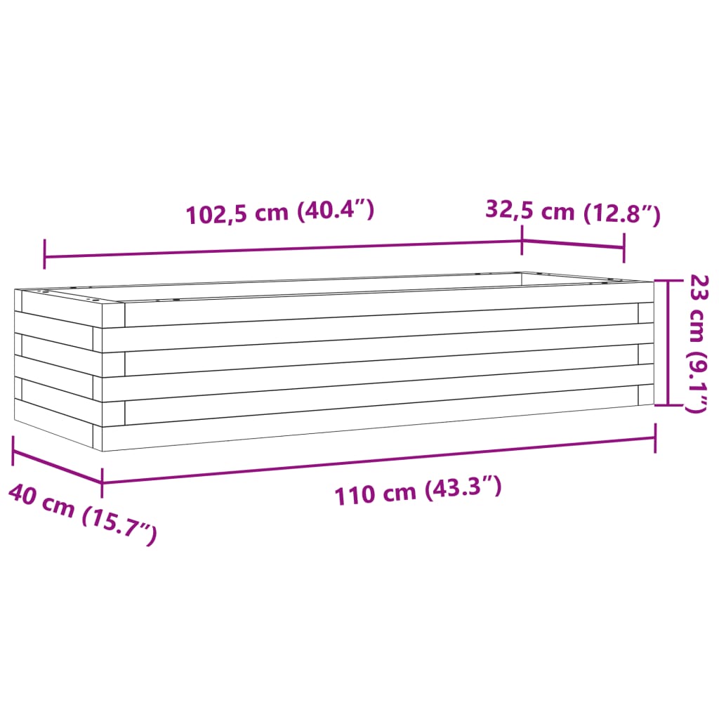 Utendørs Blomsterkasse Plantekasse Tre voksbrun 110x40x23 cm heltre furu