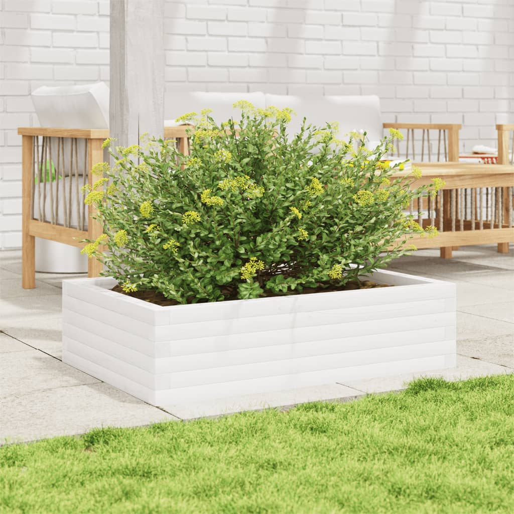 Utendørs Blomsterkasse Plantekasse Tre Hvit 90x60x23 cm heltre furu