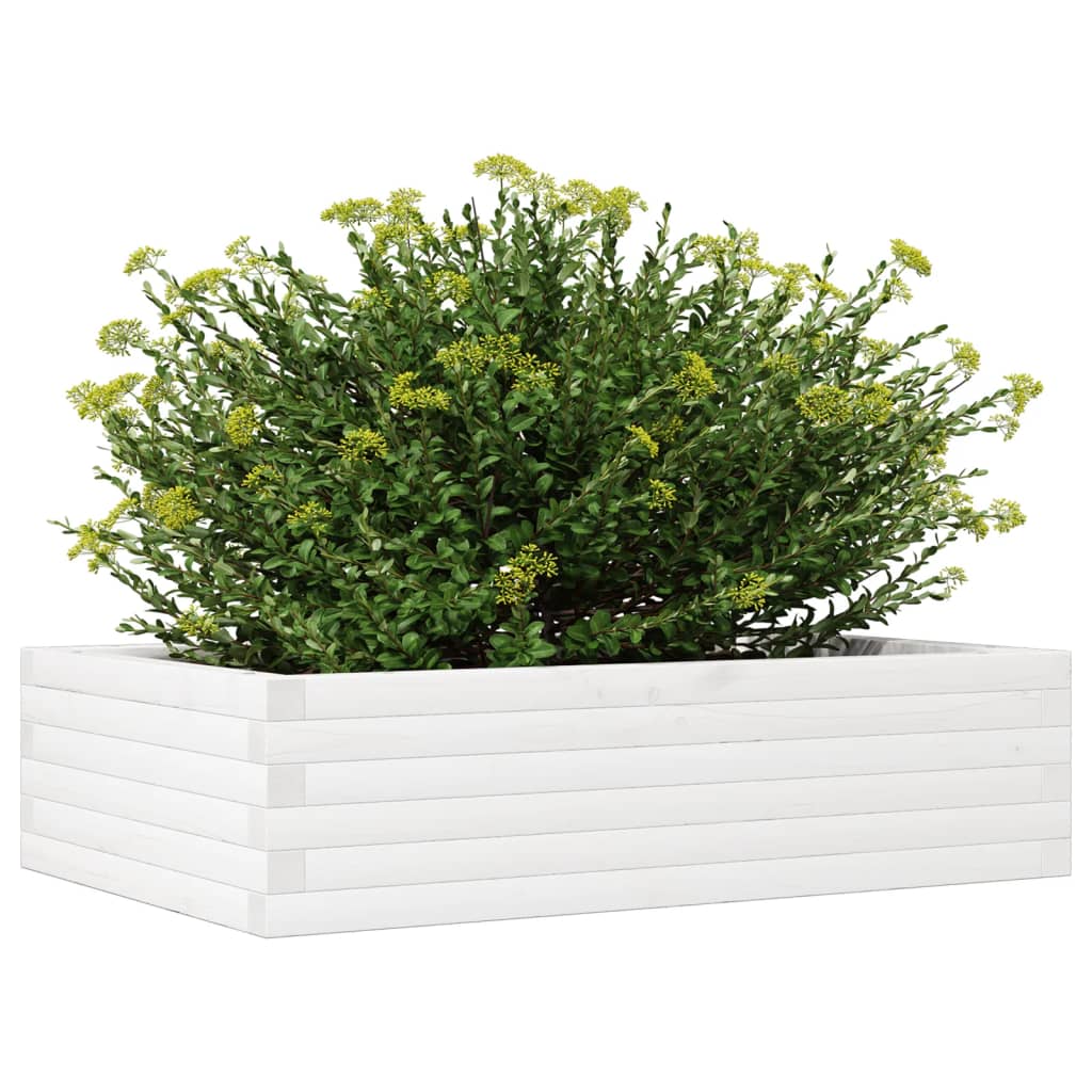 Utendørs Blomsterkasse Plantekasse Tre Hvit 90x60x23 cm heltre furu