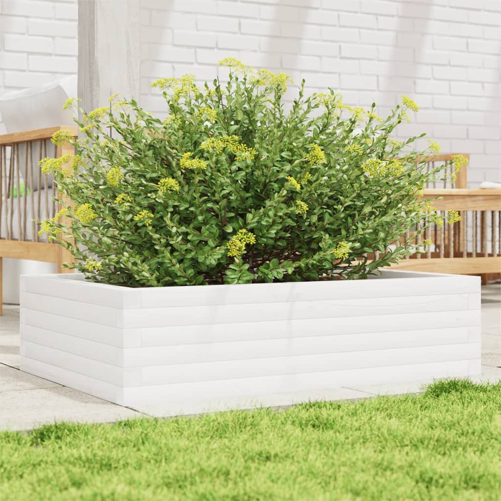 Utendørs Blomsterkasse Plantekasse Tre Hvit 90x60x23 cm heltre furu