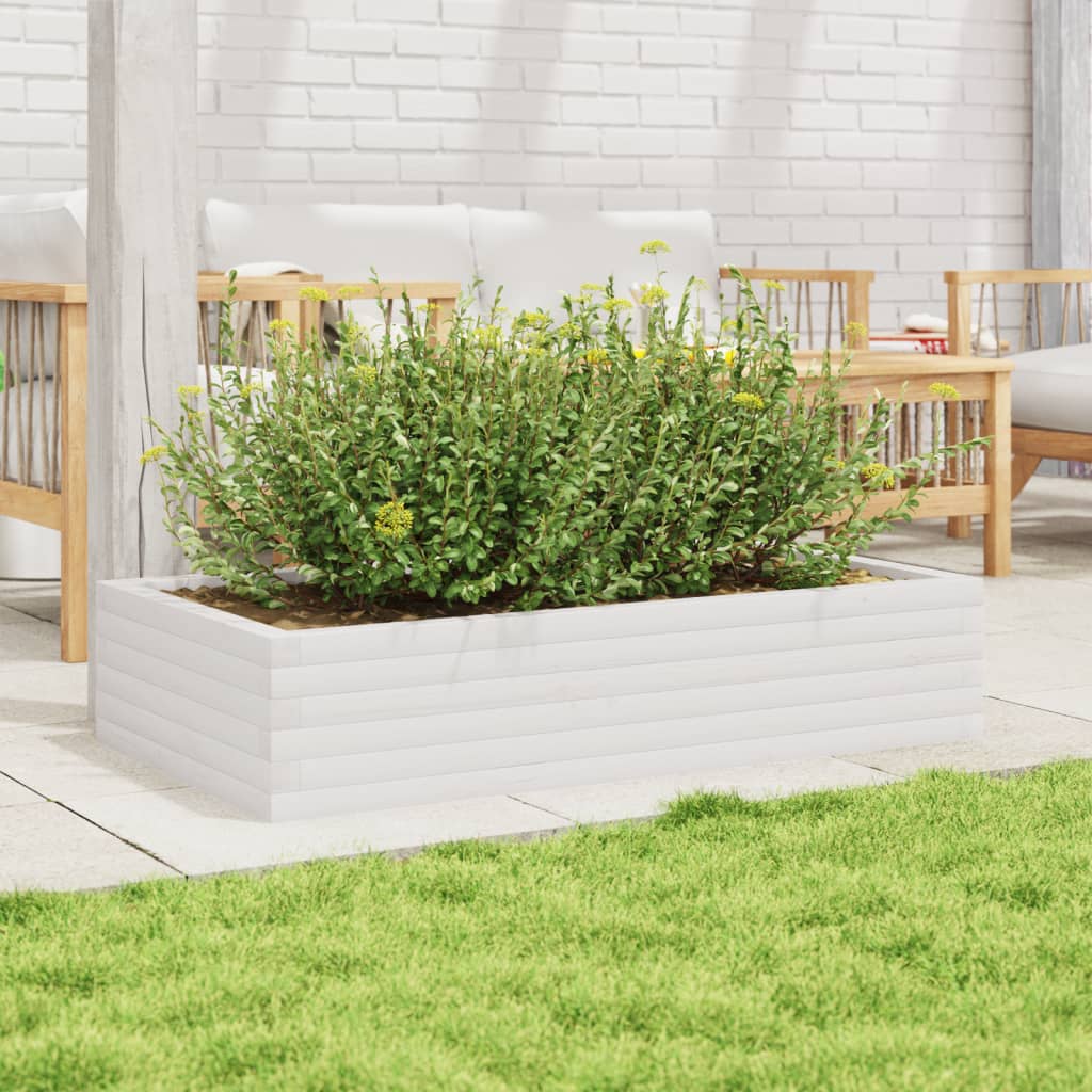 Utendørs Blomsterkasse Plantekasse Tre Hvit 110x60x23 cm heltre furu