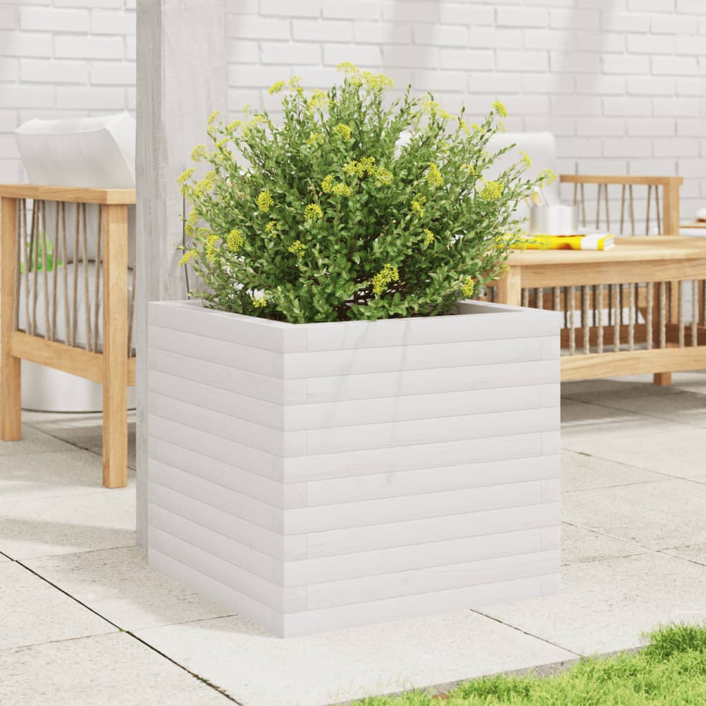 Utendørs Blomsterkasse Plantekasse Tre Hvit 50x50x45,5 cm heltre furu