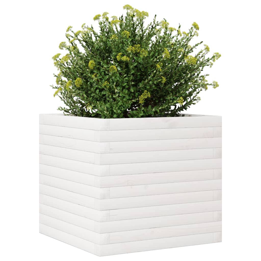Utendørs Blomsterkasse Plantekasse Tre Hvit 50x50x45,5 cm heltre furu
