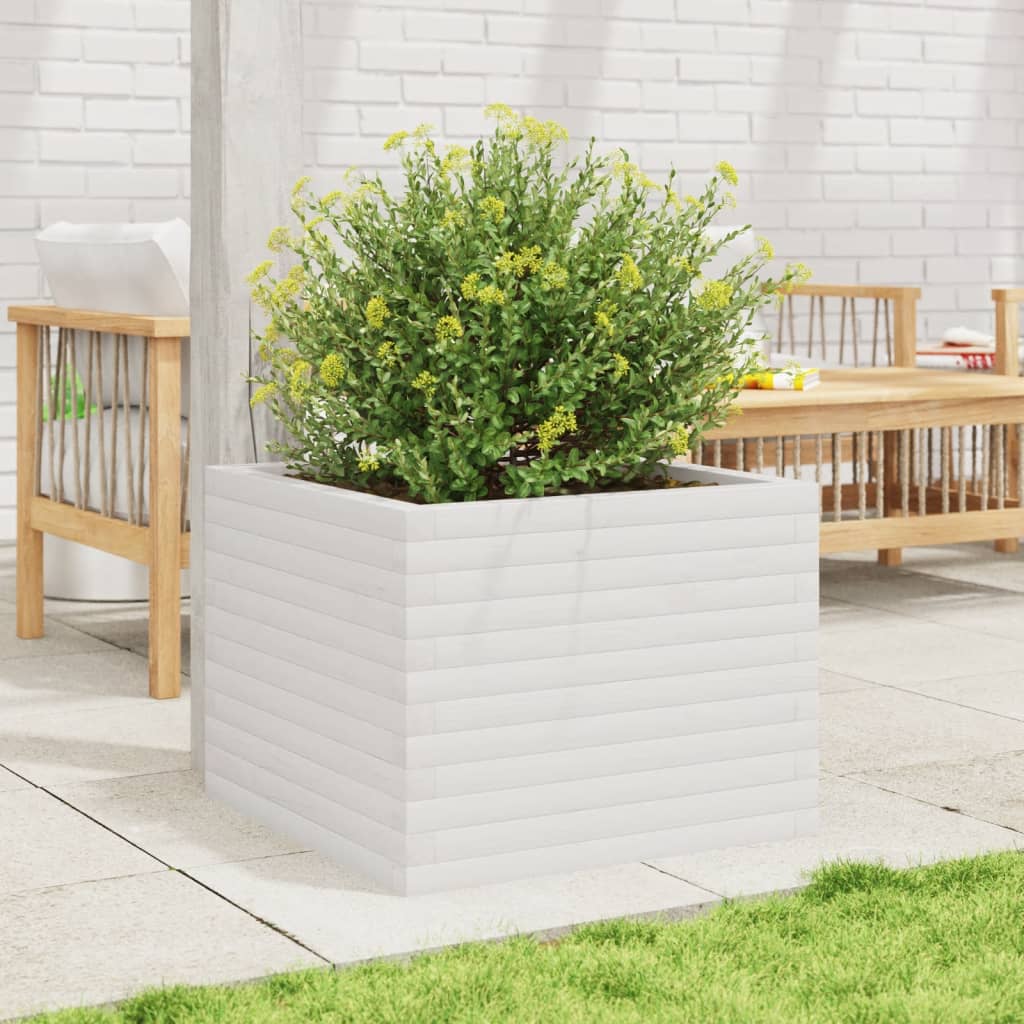 Utendørs Blomsterkasse Plantekasse Tre Hvit 60x60x45,5 cm heltre furu