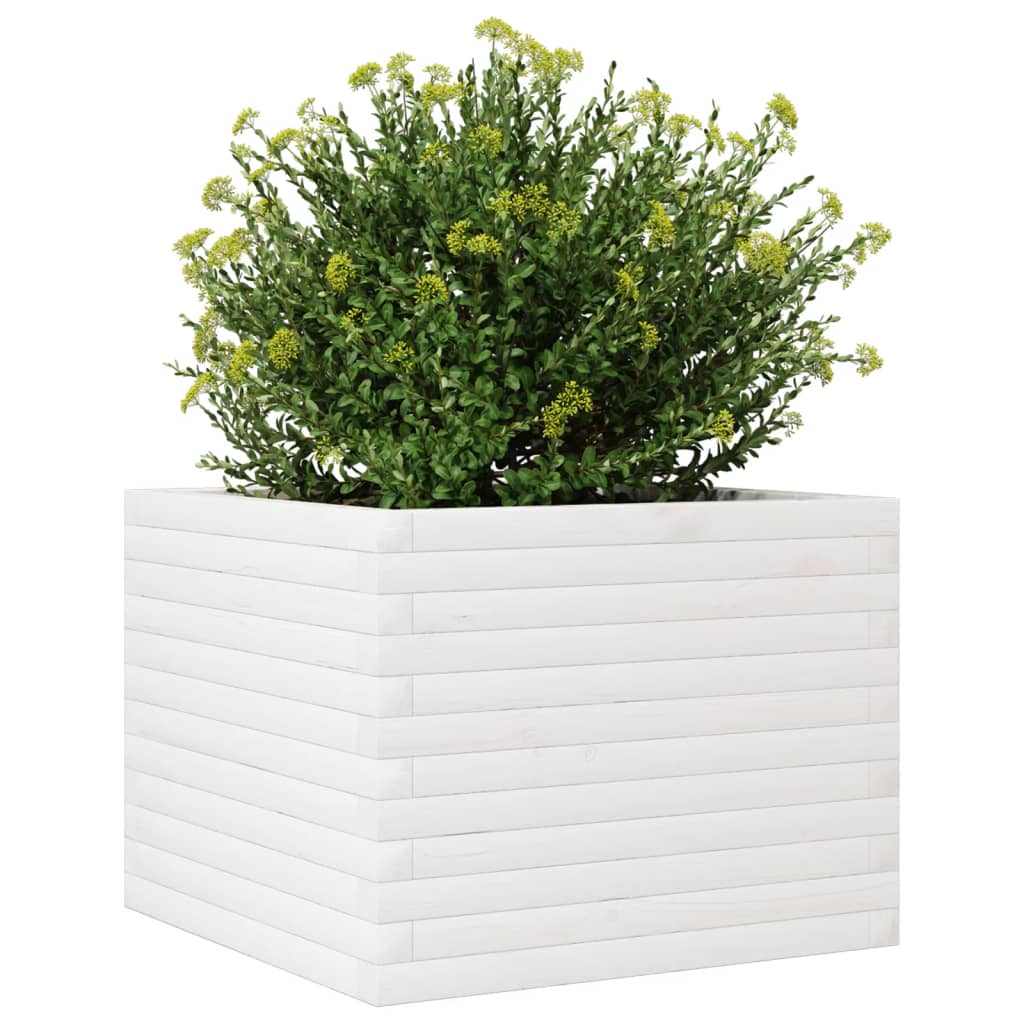 Utendørs Blomsterkasse Plantekasse Tre Hvit 60x60x45,5 cm heltre furu