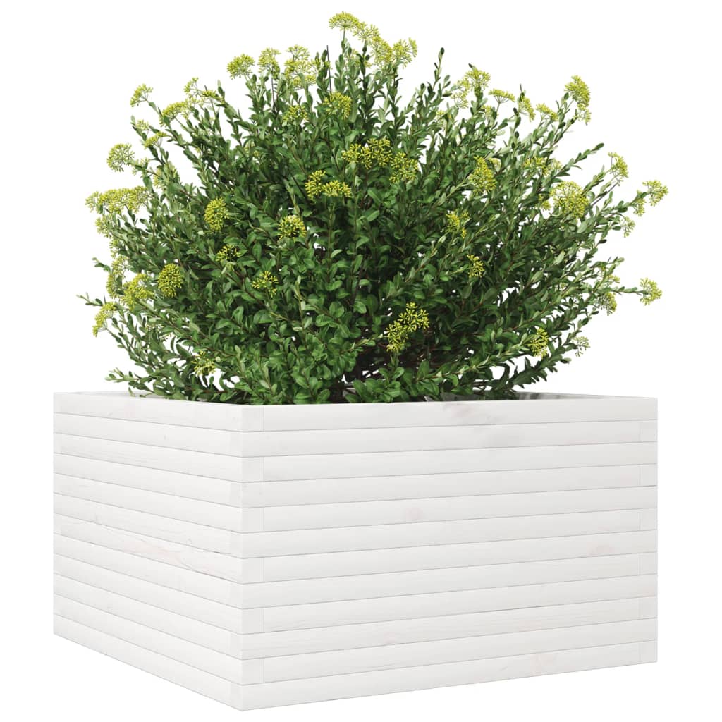 Utendørs Blomsterkasse Plantekasse Tre Hvit 80x80x45,5 cm heltre furu