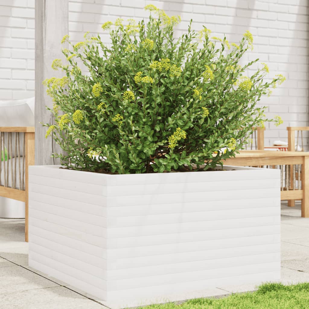 Utendørs Blomsterkasse Plantekasse Tre Hvit 80x80x45,5 cm heltre furu