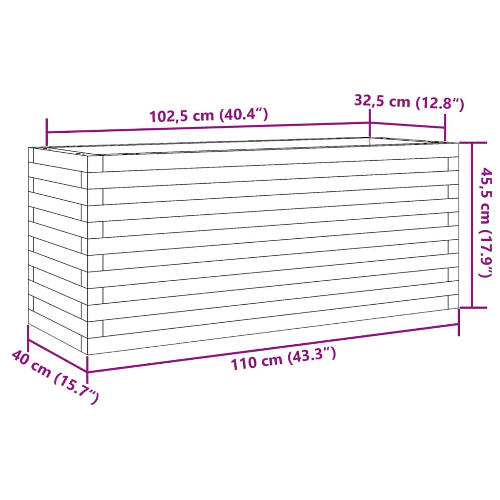 Utendørs Blomsterkasse Plantekasse Tre 110x40x45,5 cm heltre furu