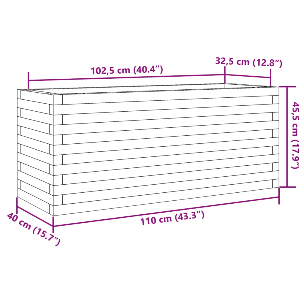 Utendørs Blomsterkasse Plantekasse Tre voksbrun 110x40x45,5 cm heltre furu