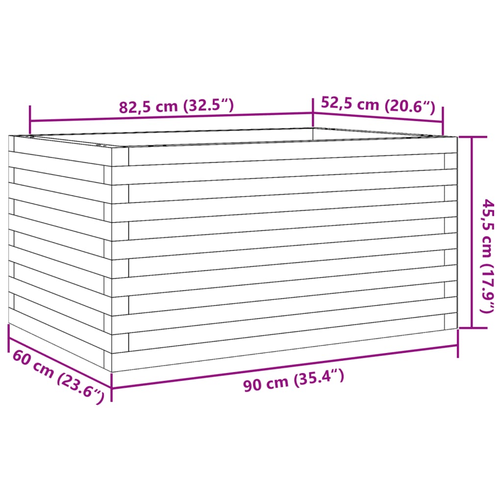 Utendørs Blomsterkasse Plantekasse Tre voksbrun 90x60x45,5 cm heltre furu