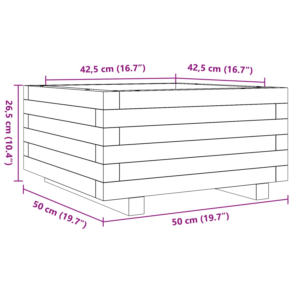 Utendørs Blomsterkasse Plantekasse Tre 50x50x26,5 cm impregnert furu