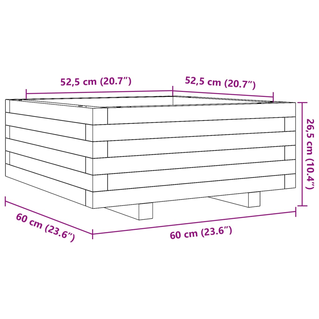 Plantekasse 60x60x26,5 cm heltre furu
