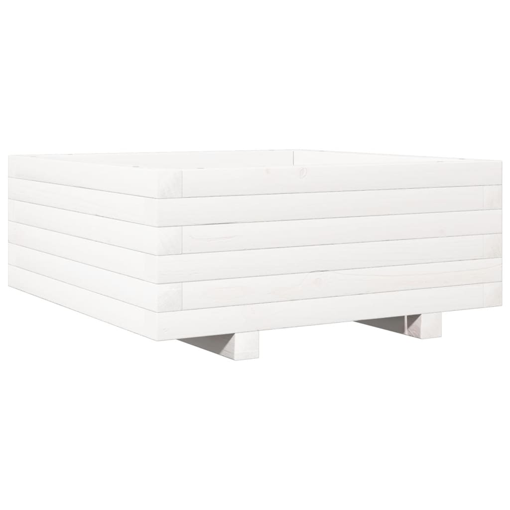 Utendørs Blomsterkasse Plantekasse Tre Hvit 60x60x26,5 cm heltre furu