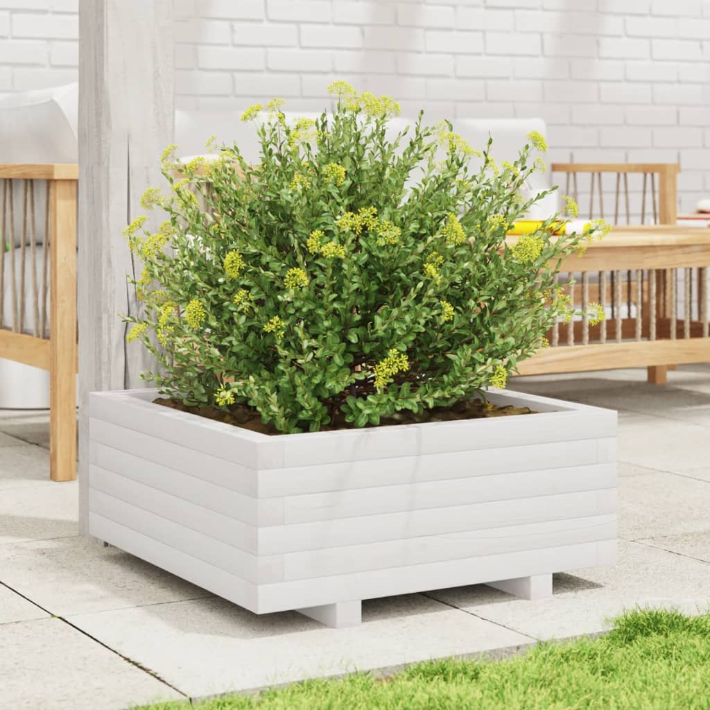 Utendørs Blomsterkasse Plantekasse Tre Hvit 60x60x26,5 cm heltre furu