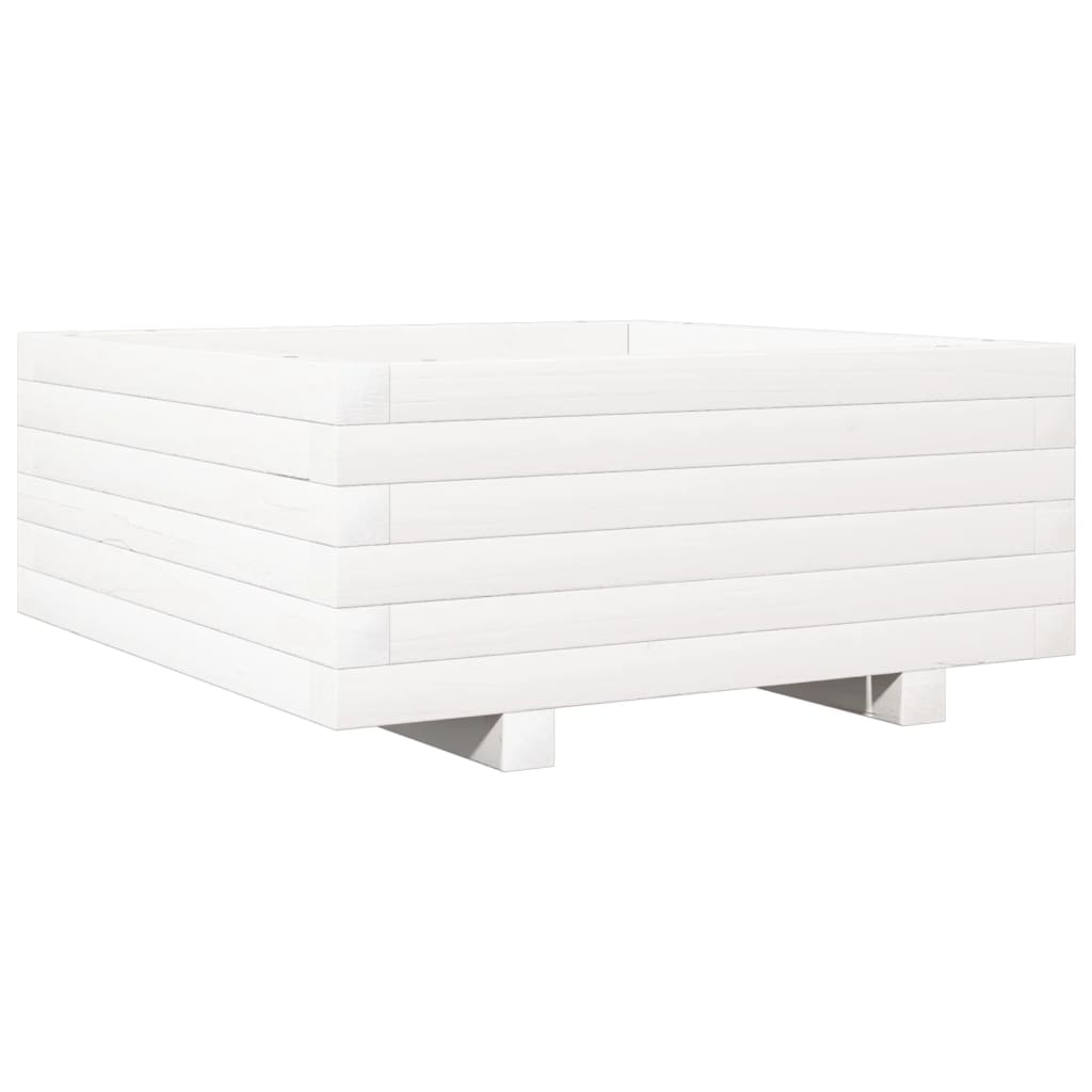 Utendørs Blomsterkasse Plantekasse Tre Hvit 60x60x26,5 cm heltre furu
