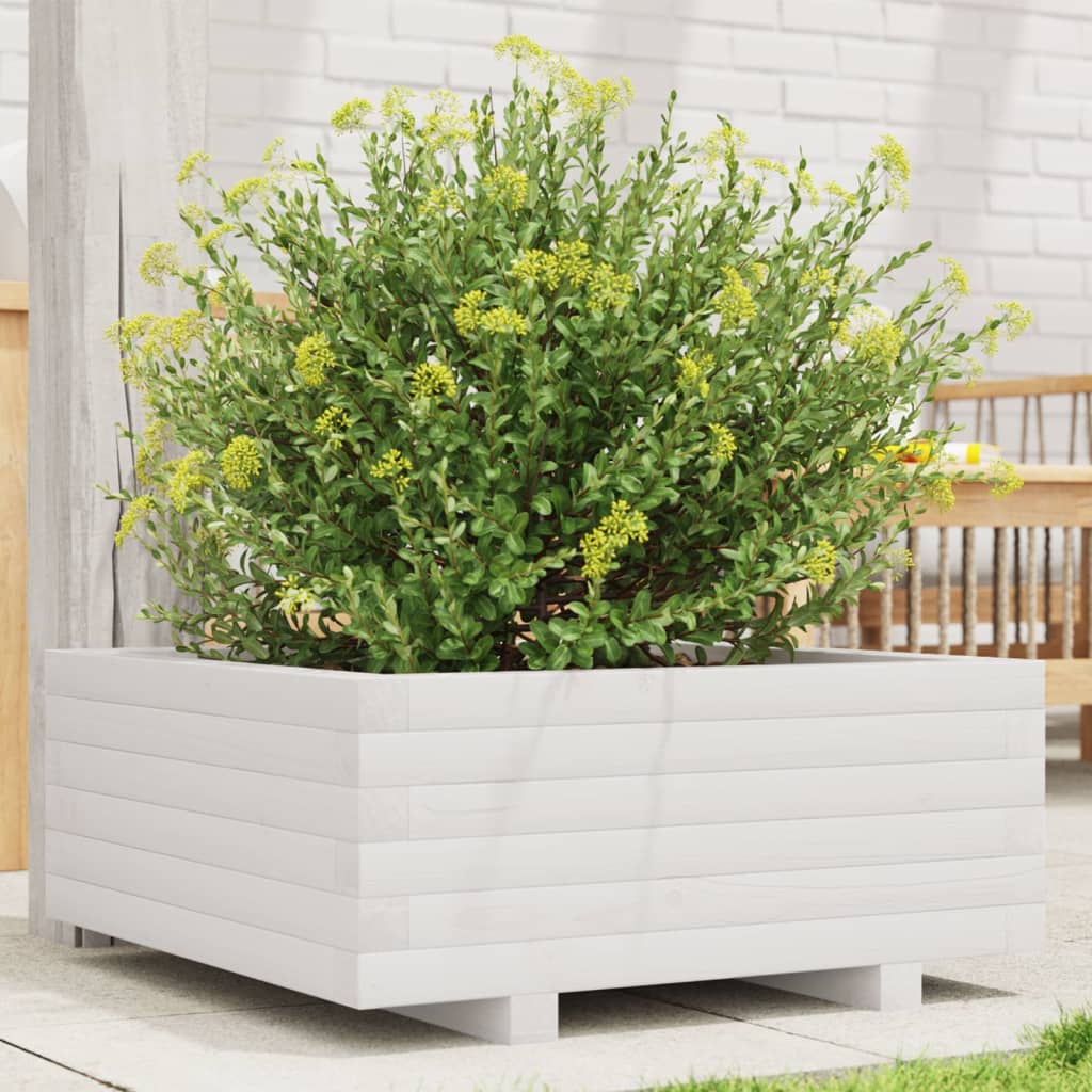 Utendørs Blomsterkasse Plantekasse Tre Hvit 60x60x26,5 cm heltre furu