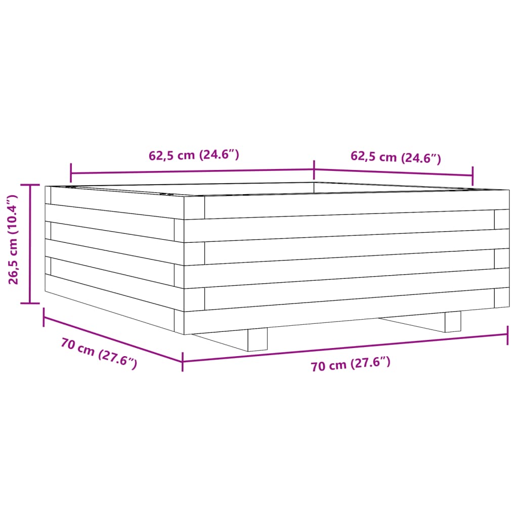 Utendørs Blomsterkasse Plantekasse Tre 70x70x26,5 cm heltre furu