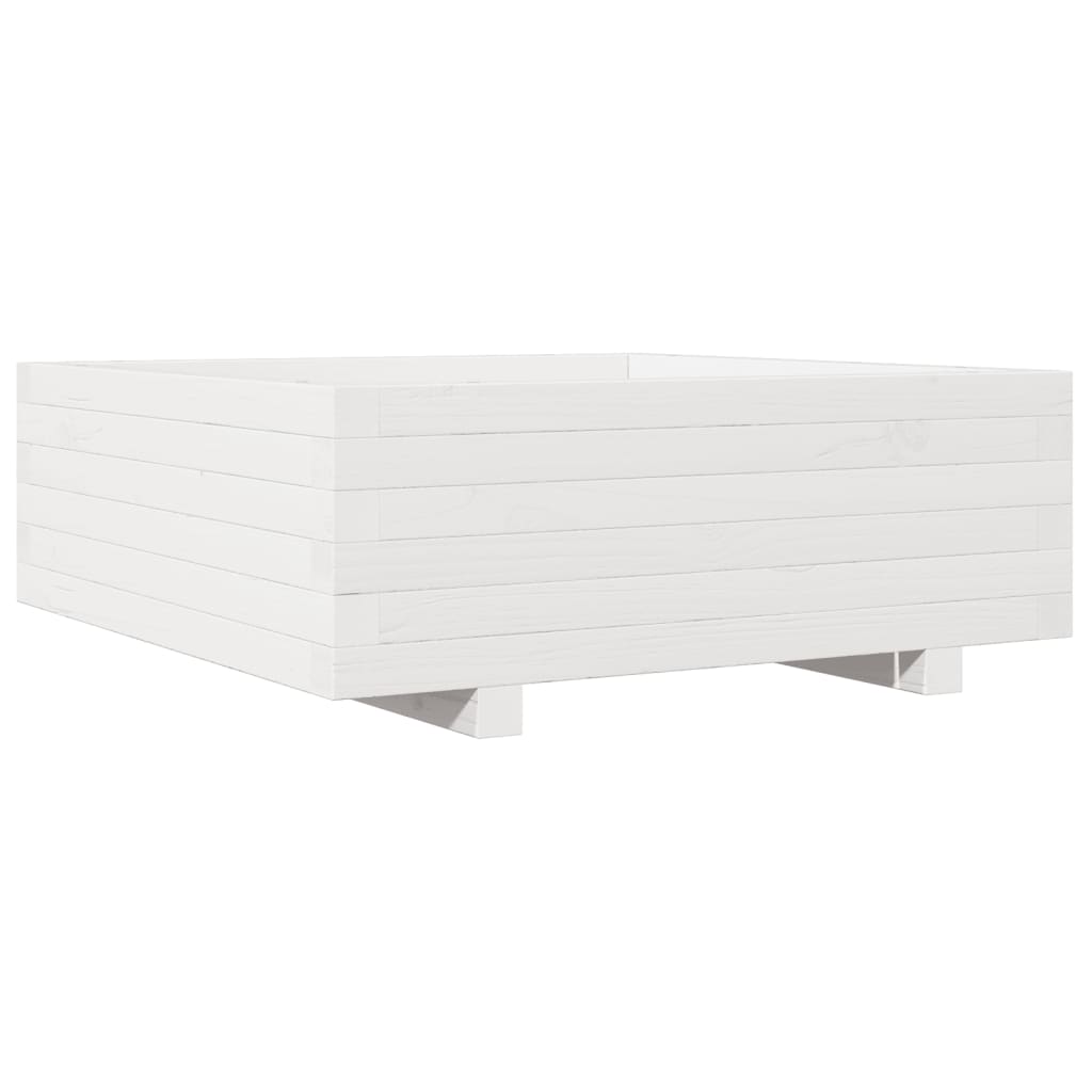 Utendørs Blomsterkasse Plantekasse Tre Hvit 70x70x26,5 cm heltre furu
