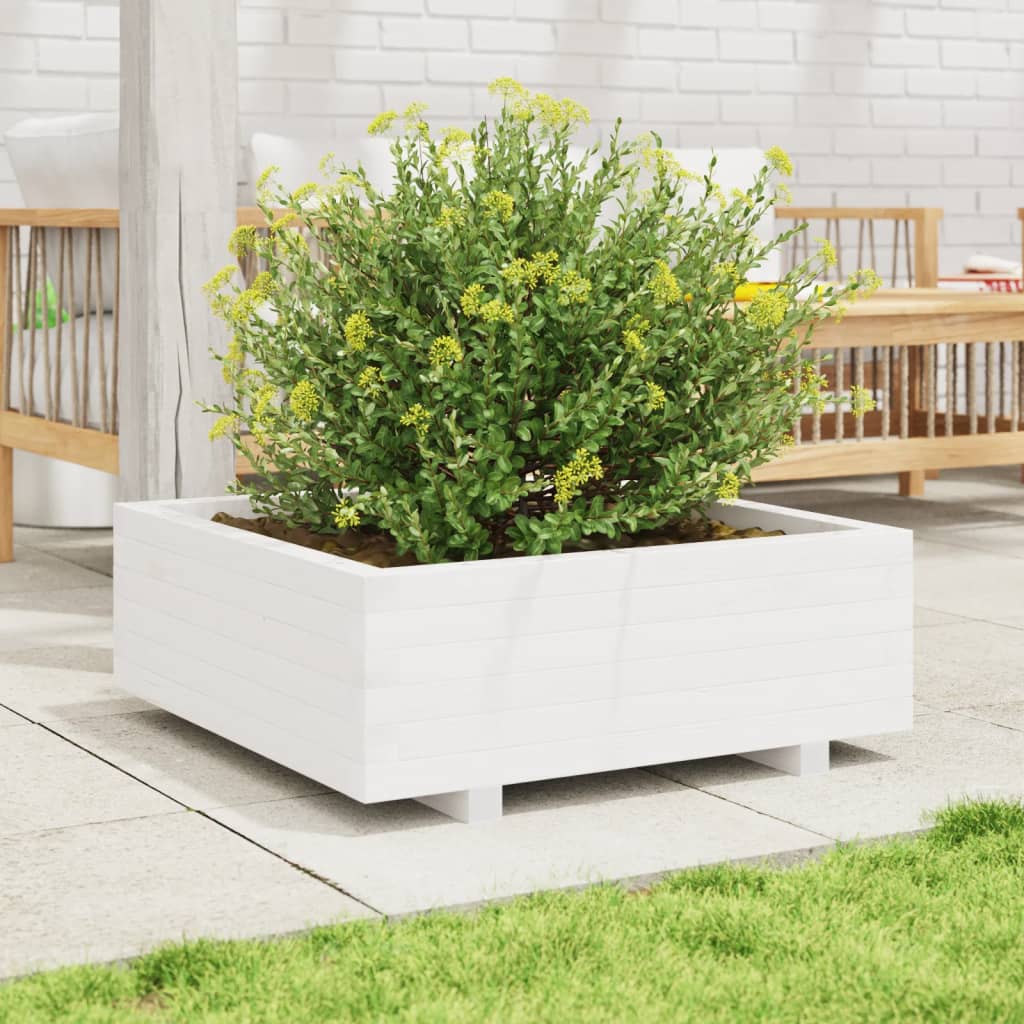 Utendørs Blomsterkasse Plantekasse Tre Hvit 70x70x26,5 cm heltre furu
