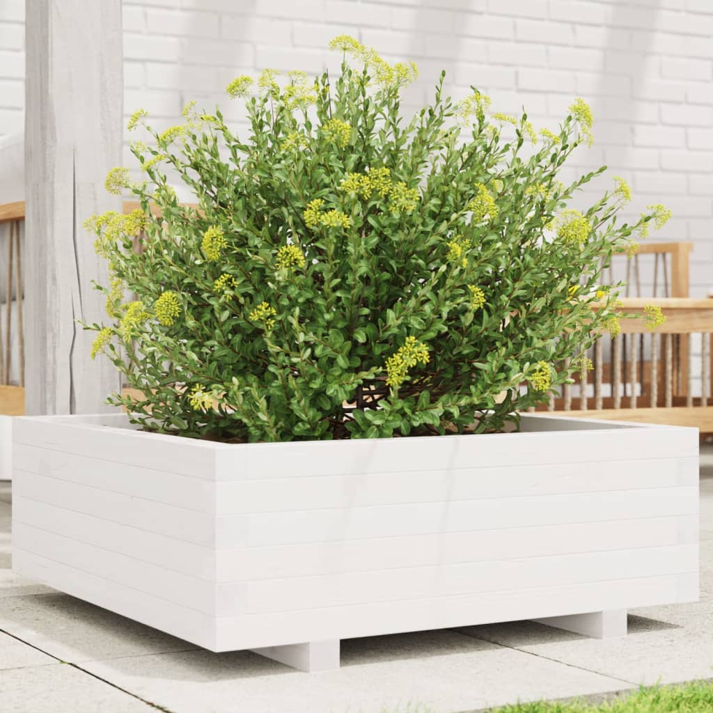 Utendørs Blomsterkasse Plantekasse Tre Hvit 70x70x26,5 cm heltre furu