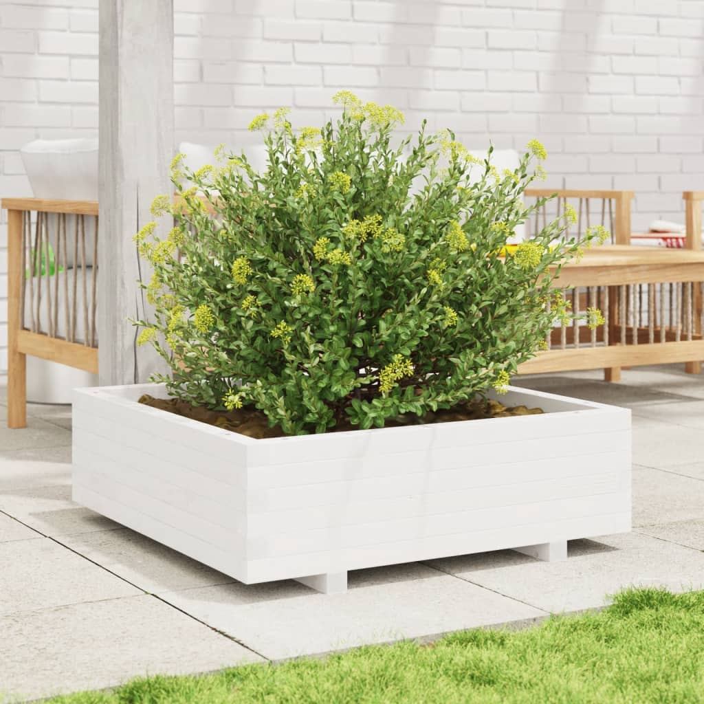 Utendørs Blomsterkasse Plantekasse Tre Hvit 80x80x26,5 cm heltre furu