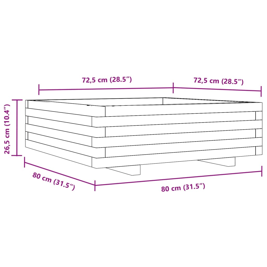 Utendørs Blomsterkasse Plantekasse Tre Hvit 80x80x26,5 cm heltre furu