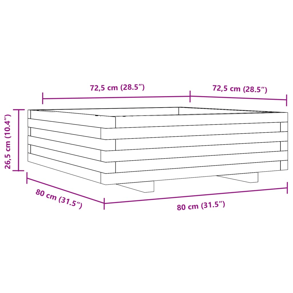 Utendørs Blomsterkasse Plantekasse Tre voksbrun 80x80x26,5 cm heltre furu