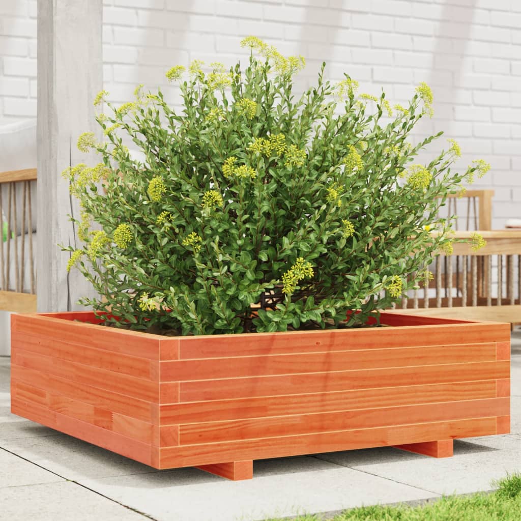 Utendørs Blomsterkasse Plantekasse Tre voksbrun 80x80x26,5 cm heltre furu