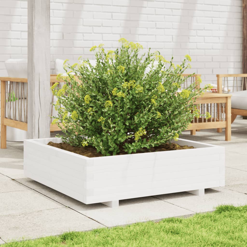 Utendørs Blomsterkasse Plantekasse Tre Hvit 90x90x26,5 cm heltre furu