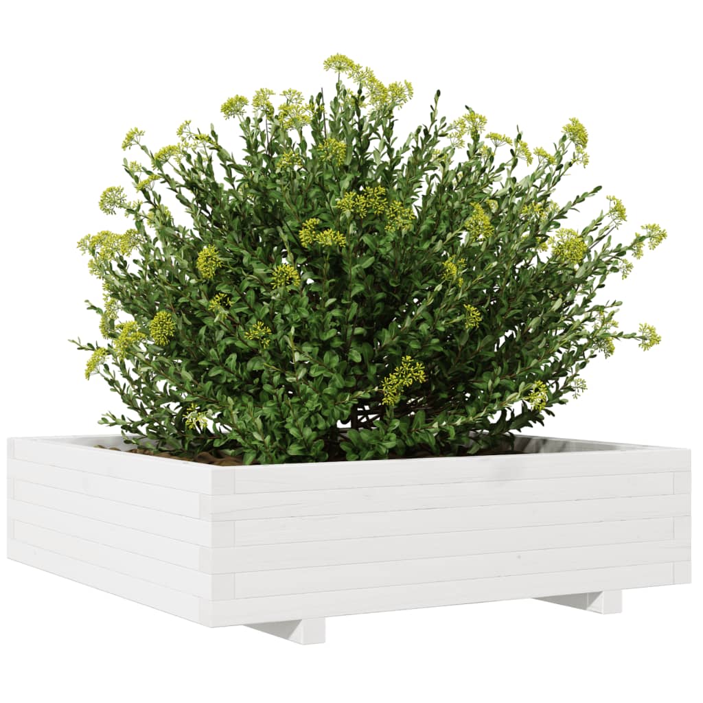 Utendørs Blomsterkasse Plantekasse Tre Hvit 90x90x26,5 cm heltre furu