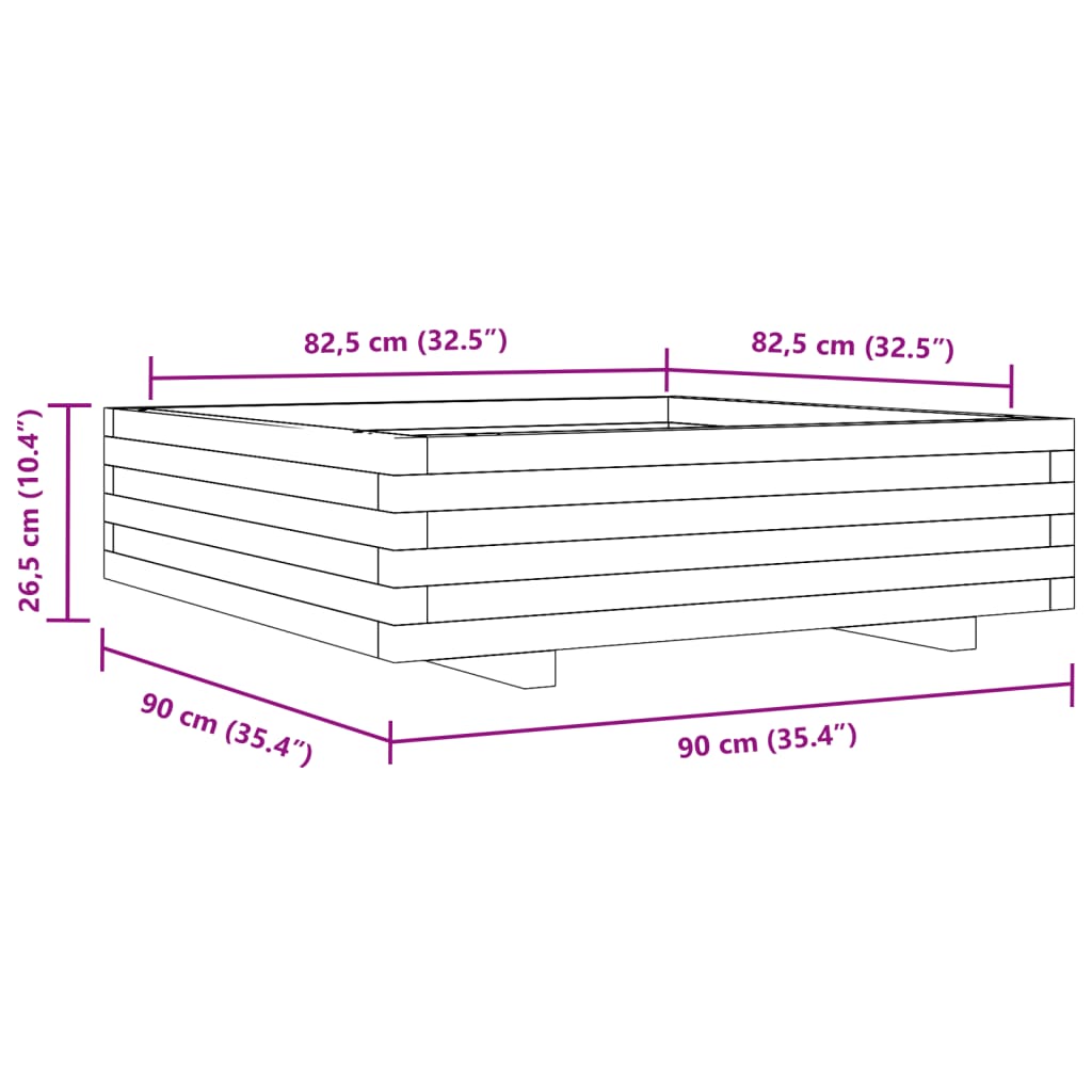 Utendørs Blomsterkasse Plantekasse Tre 90x90x26,5 cm heltre douglasgran