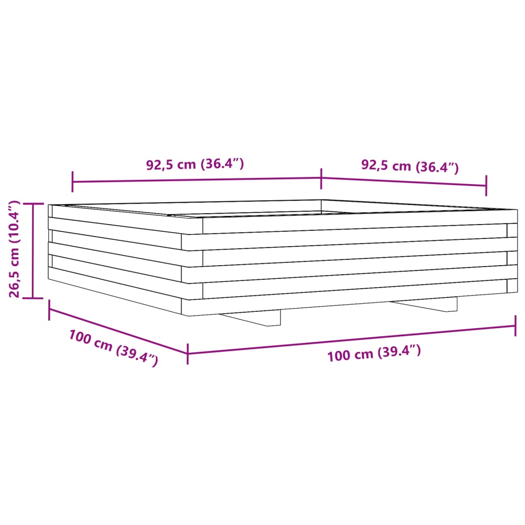 Utendørs Blomsterkasse Plantekasse Tre 100x100x26,5 cm heltre furu