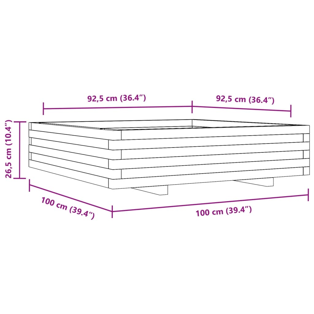 Plantekasse voksbrun 100x100x26,5 cm heltre furu