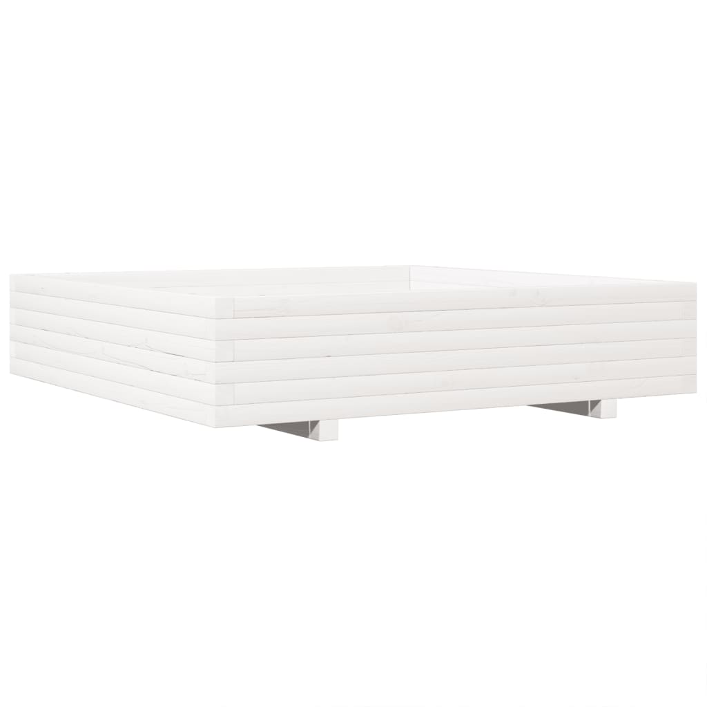 Utendørs Blomsterkasse Plantekasse Tre Hvit 110x110x26,5 cm heltre furu