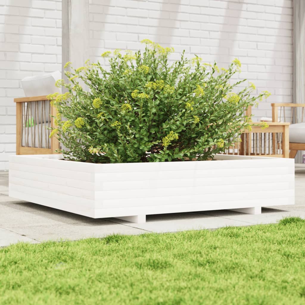 Utendørs Blomsterkasse Plantekasse Tre Hvit 110x110x26,5 cm heltre furu