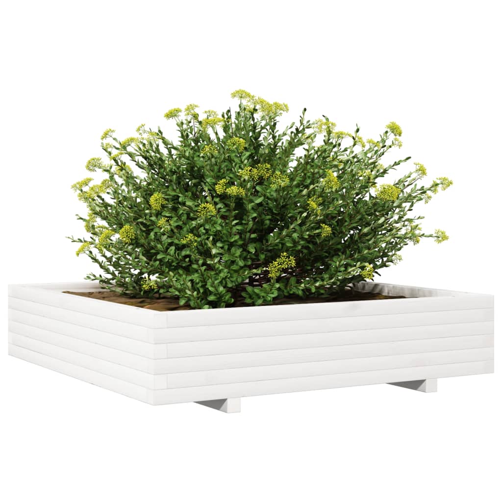 Utendørs Blomsterkasse Plantekasse Tre Hvit 110x110x26,5 cm heltre furu