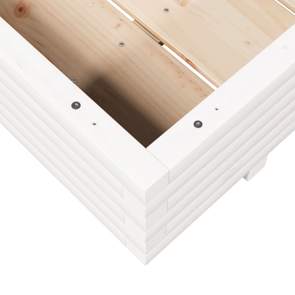 Utendørs Blomsterkasse Plantekasse Tre Hvit 110x110x26,5 cm heltre furu