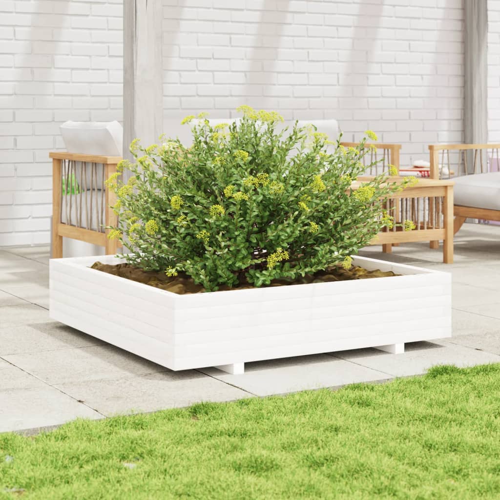 Utendørs Blomsterkasse Plantekasse Tre Hvit 110x110x26,5 cm heltre furu