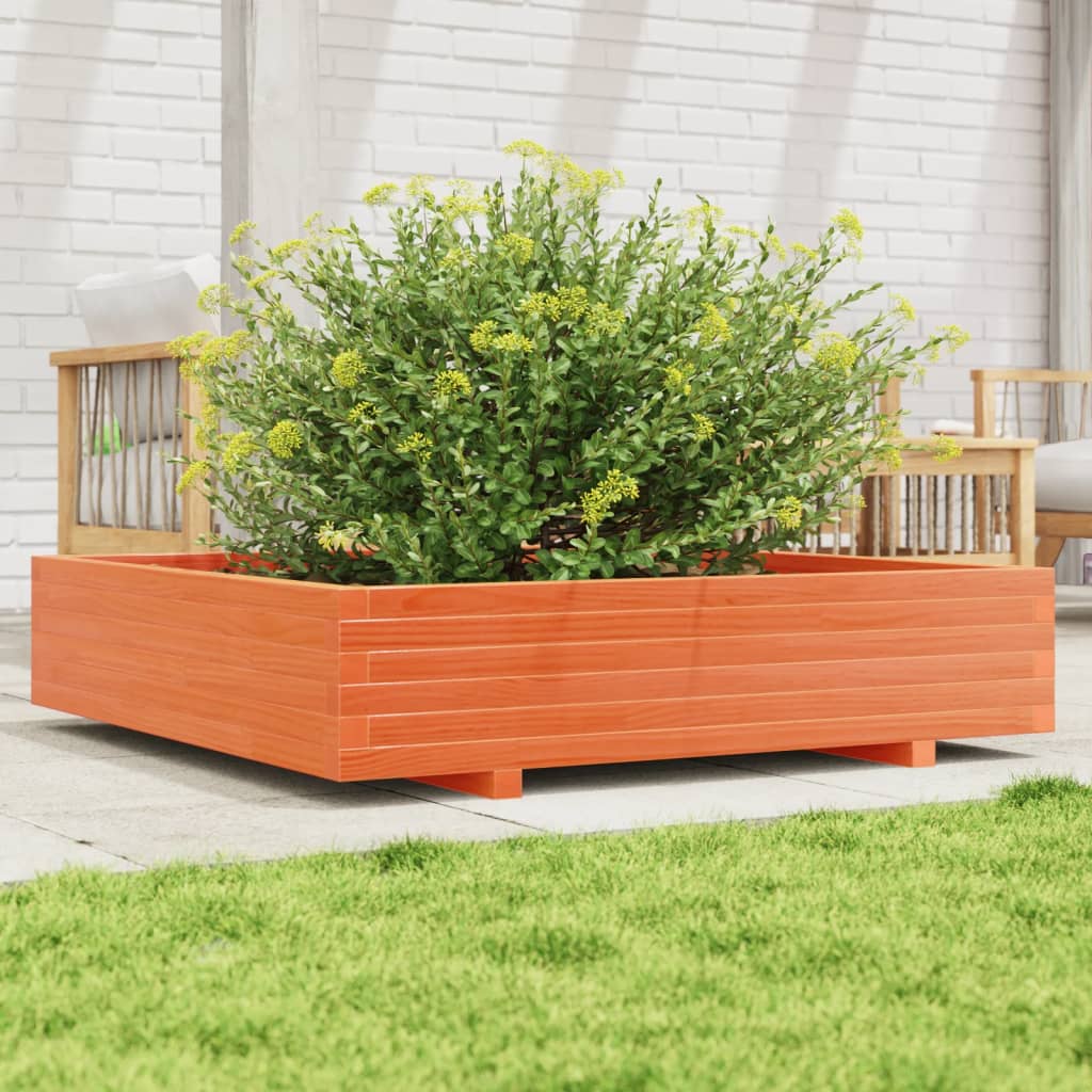 Utendørs Blomsterkasse Plantekasse Tre voksbrun 110x110x26,5 cm heltre furu