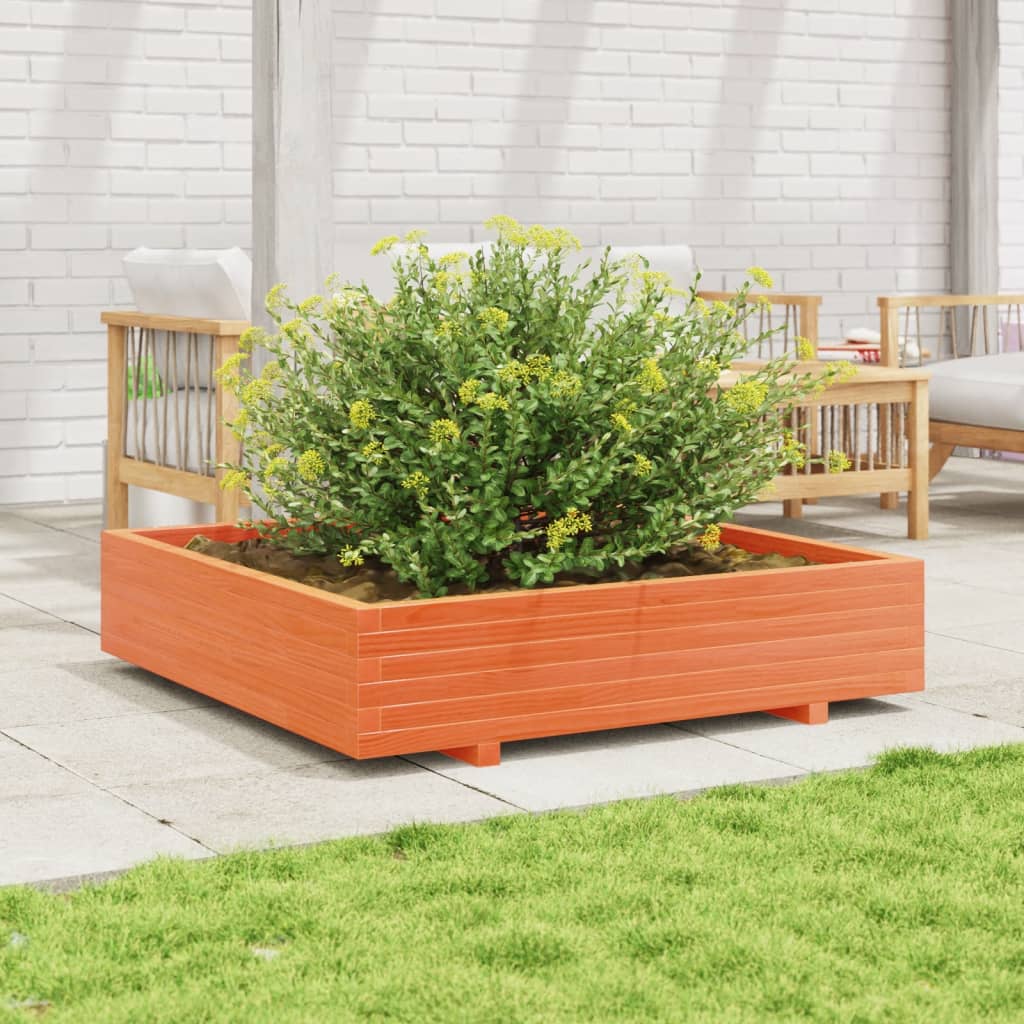 Utendørs Blomsterkasse Plantekasse Tre voksbrun 110x110x26,5 cm heltre furu